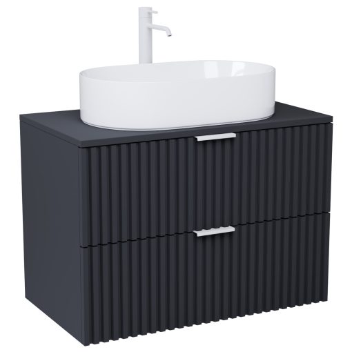 HD Rapallo Matt Antracit 60 komplett fürdőszoba bútor fali mosdószekrénnyel, matt fehér fogantyúkkal, antracit mosdópulttal és tükörrel