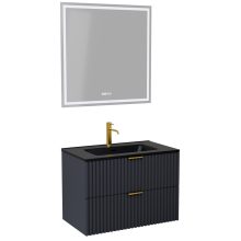 HD Ravello Matt Antracit 60 komplett fürdőszoba bútor fali mosdószekrénnyel, szálcsiszolt arany fogantyúkkal, matt fekete slim mosdóval és tükörrel