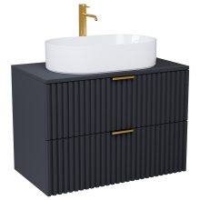 HD Rapallo Matt Antracit 60 fali mosdószekrény matt antracit mosdópulttal és szálcsiszolt arany fogantyúkkal