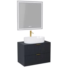 HD Rapallo Matt Antracit 60 komplett fürdőszoba bútor fali mosdószekrénnyel, szálcsiszolt arany fogantyúkkal, antracit mosdópulttal és tükörrel