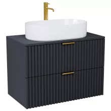 HD Rapallo Matt Antracit 60 komplett fürdőszoba bútor fali mosdószekrénnyel, szálcsiszolt arany fogantyúkkal, antracit mosdópulttal és tükörrel