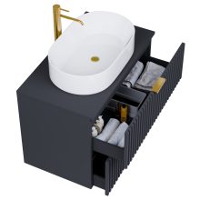 HD Rapallo Matt Antracit 60 komplett fürdőszoba bútor szett fali mosdószekrénnyel, szálcsiszolt arany fogantyúval, antracit mosdópulttal, tükörrel és magasszekrénnyel