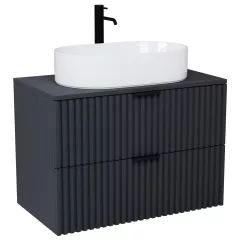   HD Rapallo Matt Antracit 60/80 fali mosdószekrény matt antracit mosdópulttal és matt fekete fogantyúkkal