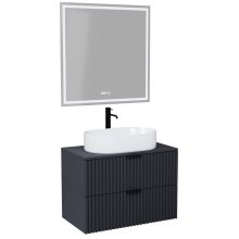 HD Rapallo Matt Antracit 60/80 komplett fürdőszoba bútor fali mosdószekrénnyel, matt fekete fogantyúkkal, antracit mosdópulttal és tükörrel