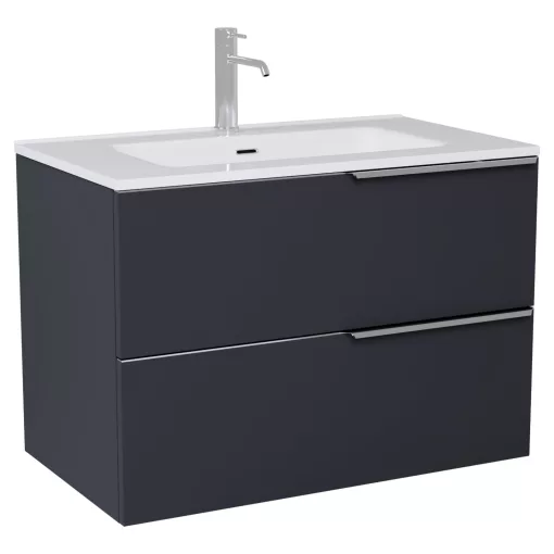 HD Cremona Matt Antracit 60 fali mosdószekrény fényes króm fogantyúkkal és fényes fehér slim mosdóval