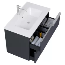 HD Cremona Matt Antracit 60 fali mosdószekrény fényes króm fogantyúkkal és fényes fehér slim mosdóval