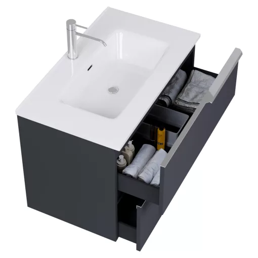 HD Cremona Matt Antracit 60 fali mosdószekrény fényes króm fogantyúkkal és fényes fehér slim mosdóval