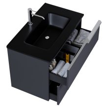 HD Cremona Matt Antracit 60 fali mosdószekrény fényes króm fogantyúkkal és matt fekete slim mosdóval