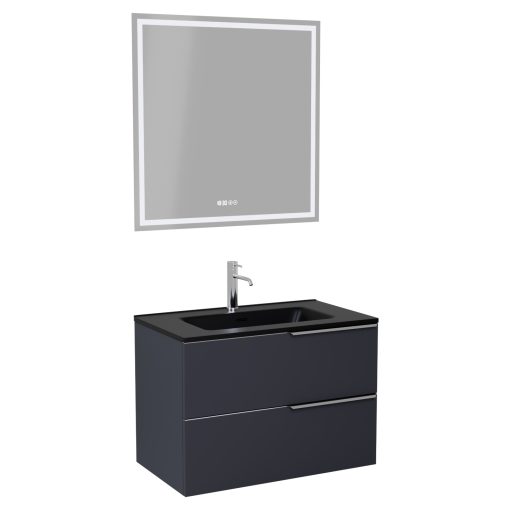 HD Cremona Matt Antracit 60 komplett fürdőszoba bútor fali mosdószekrénnyel, fényes króm fogantyúkkal, matt fekete slim mosdóval és tükörrel
