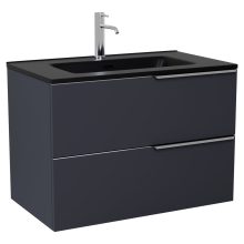 HD Cremona Matt Antracit 60 komplett fürdőszoba bútor fali mosdószekrénnyel, fényes króm fogantyúkkal, matt fekete slim mosdóval és tükörrel