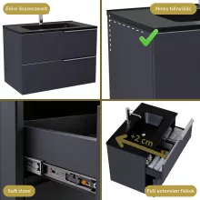 HD Cremona Matt Antracit 60 komplett fürdőszoba bútor szett fali mosdószekrénnyel, fényes króm fogantyúkkal, matt fekete slim mosdóval, tükörrel és magasszekrénnyel