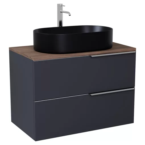 HD Carona Matt Antracit 60 fali mosdószekrény tölgyfa színű mosdópulttal és fényes króm fogantyúkkal