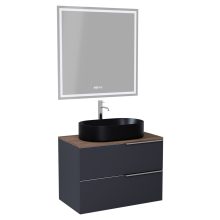 HD Carona Matt Antracit 60 komplett fürdőszoba bútor fali mosdószekrénnyel, fényes króm fogantyúkkal, tölgyfa színű mosdópulttal és tükörrel