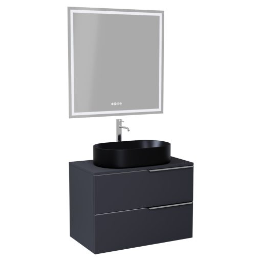 HD Carona Matt Antracit 60 komplett fürdőszoba bútor fali mosdószekrénnyel, fényes króm fogantyúkkal, antracit mosdópulttal és tükörrel