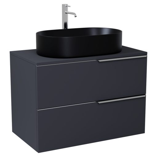 HD Carona Matt Antracit 60 komplett fürdőszoba bútor fali mosdószekrénnyel, fényes króm fogantyúkkal, antracit mosdópulttal és tükörrel