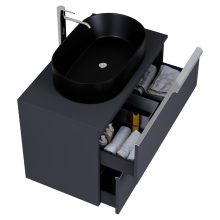 HD Carona Matt Antracit 60 komplett fürdőszoba bútor fali mosdószekrénnyel, fényes króm fogantyúkkal, antracit mosdópulttal és tükörrel