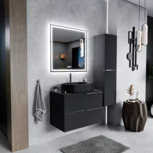 HD Carona Matt Antracit 60 komplett fürdőszoba bútor fali mosdószekrénnyel, fényes króm fogantyúkkal, antracit mosdópulttal és tükörrel