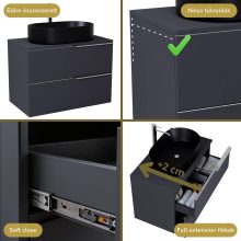 HD Carona Matt Antracit 60 komplett fürdőszoba bútor fali mosdószekrénnyel, fényes króm fogantyúkkal, antracit mosdópulttal és tükörrel