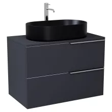 HD Carona Matt Antracit 60 komplett fürdőszoba bútor szett fali mosdószekrénnyel, fényes króm fogantyúkkal, antracit mosdópulttal, tükörrel és magasszekrénnyel