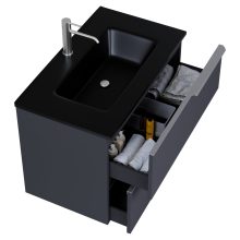 HD Cremona Matt Antracit 60 fali mosdószekrény szálcsiszolt króm fogantyúkkal és matt fekete slim mosdóval