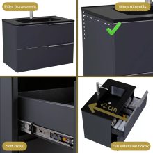 HD Cremona Matt Antracit 60 komplett fürdőszoba bútor fali mosdószekrénnyel, szálcsiszolt króm fogantyúkkal, matt fekete slim mosdóval és tükörrel