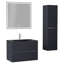 HD Cremona Matt Antracit 60 komplett fürdőszoba bútor szett fali mosdószekrénnyel, szálcsiszolt króm fogantyúkkal, matt fekete slim mosdóval, tükörrel és magasszekrénnyel