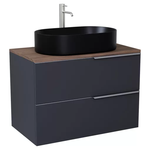 HD Carona Matt Antracit 60 fali mosdószekrény tölgyfa színű mosdópulttal és szálcsiszolt króm fogantyúkkal