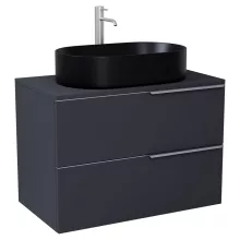 HD Carona Matt Antracit 60/80 fali mosdószekrény matt antracit mosdópulttal és szálcsiszolt króm fogantyúkkal