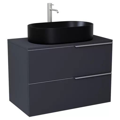 HD Carona Matt Antracit 60/80 fali mosdószekrény matt antracit mosdópulttal és szálcsiszolt króm fogantyúkkal