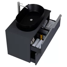 HD Carona Matt Antracit 60/80 fali mosdószekrény matt antracit mosdópulttal és szálcsiszolt króm fogantyúkkal