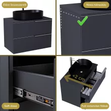 HD Carona Matt Antracit 60/80 fali mosdószekrény matt antracit mosdópulttal és szálcsiszolt króm fogantyúkkal