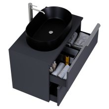 HD Carona Matt Antracit 60 komplett fürdőszoba bútor fali mosdószekrénnyel, szálcsiszolt króm fogantyúkkal, antracit mosdópulttal és tükörrel