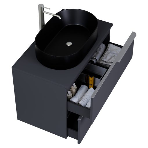 HD Carona Matt Antracit 60 komplett fürdőszoba bútor fali mosdószekrénnyel, szálcsiszolt króm fogantyúkkal, antracit mosdópulttal és tükörrel