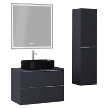 HD Carona Matt Antracit 60 komplett fürdőszoba bútor szett fali mosdószekrénnyel, szálcsiszolt króm fogantyúkkal, antracit mosdópulttal, tükörrel és magasszekrénnyel