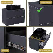 HD Carona Matt Antracit 60 komplett fürdőszoba bútor szett fali mosdószekrénnyel, szálcsiszolt króm fogantyúkkal, antracit mosdópulttal, tükörrel és magasszekrénnyel