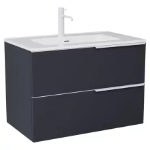 HD Cremona Matt Antracit 60 fali mosdószekrény matt fehér fogantyúkkal és fényes fehér slim mosdóval