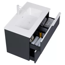 HD Cremona Matt Antracit 60 fali mosdószekrény matt fehér fogantyúkkal és fényes fehér slim mosdóval