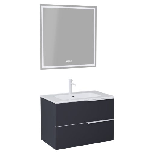 HD Cremona Matt Antracit 60 komplett fürdőszoba bútor fali mosdószekrénnyel, matt fehér fogantyúkkal, fényes fehér slim mosdóval és tükörrel