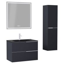 HD Cremona Matt Antracit 60 komplett fürdőszoba bútor szett fali mosdószekrénnyel, matt fehér fogantyúkkal, matt fekete slim mosdóval, tükörrel és magasszekrénnyel