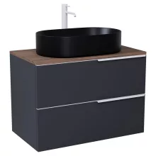 HD Carona Matt Antracit 60 fali mosdószekrény tölgyfa színű mosdópulttal és matt fehér fogantyúkkal