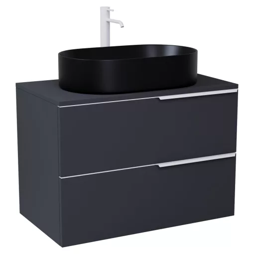 HD Carona Matt Antracit 60 fali mosdószekrény matt antracit mosdópulttal és matt fehér fogantyúkkal