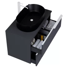 HD Carona Matt Antracit 60 fali mosdószekrény matt antracit mosdópulttal és matt fehér fogantyúkkal