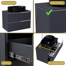 HD Carona Matt Antracit 60 fali mosdószekrény matt antracit mosdópulttal és matt fehér fogantyúkkal