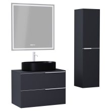 HD Carona Matt Antracit 60 komplett fürdőszoba bútor szett fali mosdószekrénnyel, matt fehér fogantyúkkal, antracit mosdópulttal, tükörrel és magasszekrénnyel