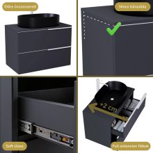 HD Carona Matt Antracit 60 komplett fürdőszoba bútor szett fali mosdószekrénnyel, matt fehér fogantyúkkal, antracit mosdópulttal, tükörrel és magasszekrénnyel