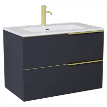 HD Cremona Matt Antracit 60 fali mosdószekrény szálcsiszolt arany fogantyúkkal és fényes fehér slim mosdóval