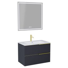 HD Cremona Matt Antracit 60 komplett fürdőszoba bútor fali mosdószekrénnyel, szálcsiszolt arany fogantyúkkal, fényes fehér slim mosdóval és tükörrel