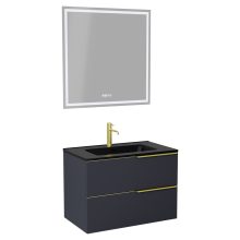 HD Cremona Matt Antracit 60 komplett fürdőszoba bútor fali mosdószekrénnyel, szálcsiszolt arany fogantyúkkal, matt fekete slim mosdóval és tükörrel