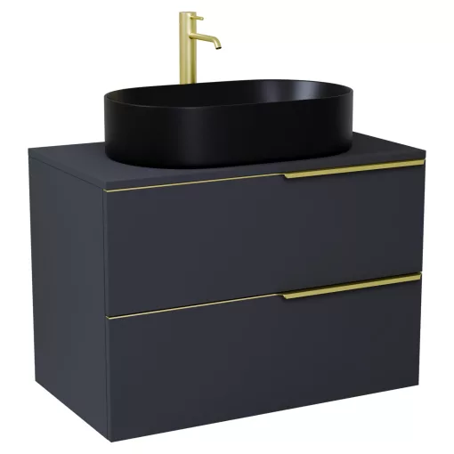 HD Carona Matt Antracit 60 fali mosdószekrény matt antracit mosdópulttal és szálcsiszolt arany fogantyúkkal