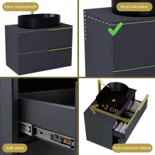 HD Carona Matt Antracit 60 fali mosdószekrény matt antracit mosdópulttal és szálcsiszolt arany fogantyúkkal